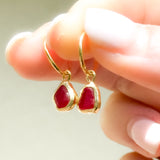 Red Sea Glass Hoops - Gold Vermeil