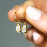 White Sea Glass Hoops - Gold Vermeil
