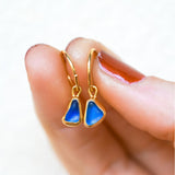 Blue Sea Glass Hoops - Gold Vermeil