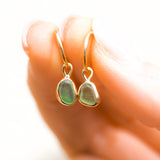 Green Sea Glass Hoops - Gold Vermeil