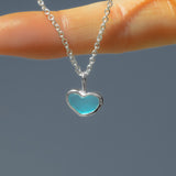 Blue Sea Glass Heart Necklace