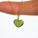 Green Sea Glass Heart Necklace, Gold Vermeil
