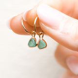 Green Sea Glass Hoops - Gold Vermeil