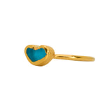 Blue Sea Glass Heart, Gold Vermeil - Size R