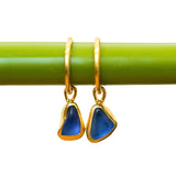 Blue Sea Glass Hoops - Gold Vermeil