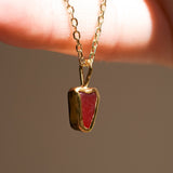 Red Sea Glass Heart Necklace, Gold Vermeil