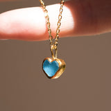 Blue Sea Glass Heart Necklace, Gold Vermeil
