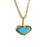 Blue Sea Glass Heart Necklace, Gold Vermeil