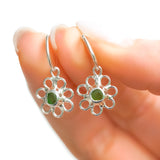 Green Sea Glass Flower Hoops