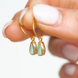 Green Sea Glass Hoops - Gold Vermeil