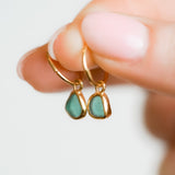 Green Sea Glass Hoops - Gold Vermeil