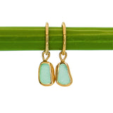 Green Sea Glass Hoops - Gold Vermeil