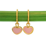 Pink Sea Glass Heart Hoops, Gold Vermeil