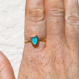 Blue Sea Glass Heart, Gold Vermeil - Size Q