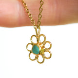 Green Sea Glass Flower Necklace -  Gold Vermeil