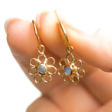 Lilac Sea Glass Flower Hoops - Gold Vermeil