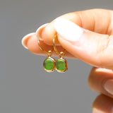 Green Sea Glass Hoops - Gold Vermeil