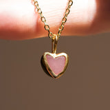 Pink Sea Glass Heart Necklace, Gold Vermeil