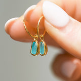 Blue Sea Glass Hoops - Gold Vermeil