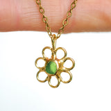 Green Sea Glass Flower Necklace -  Gold Vermeil