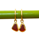 Red Sea Glass Hoops - Gold Vermeil