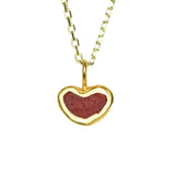 Red Sea Glass Heart Necklace, Gold Vermeil