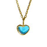 Blue Sea Glass Heart Necklace, Gold Vermeil