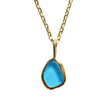 Blue Sea Glass Necklace - Gold Vermeil