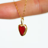 Red Sea Glass Heart Necklace, Gold Vermeil