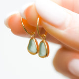 Green Sea Glass Hoops - Gold Vermeil