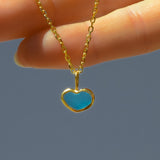 Blue Sea Glass Heart Necklace, Gold Vermeil