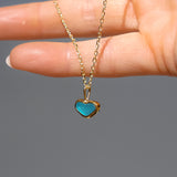 Blue Sea Glass Heart Necklace, Gold Vermeil