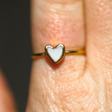 White Sea Glass Heart, Gold Vermeil - Size Q