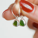 Green Sea Glass Hoops