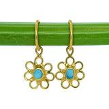 Blue Sea Glass Flower Hoops - Gold Vermeil