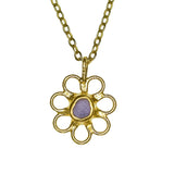 Purple Sea Glass Flower Necklace -  Gold Vermeil
