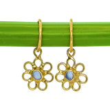 Lilac Sea Glass Flower Hoops - Gold Vermeil