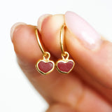 Red Sea Glass Heart Hoops, Gold Vermeil