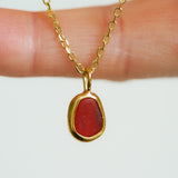 Red Sea Glass Necklace - Gold Vermeil