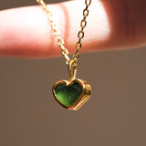 Green Sea Glass Heart Necklace, Gold Vermeil
