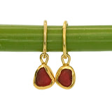 Red Sea Glass Hoops - Gold Vermeil