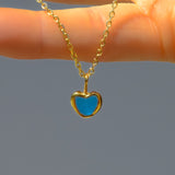 Blue Sea Glass Heart Necklace, Gold Vermeil