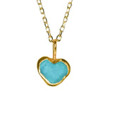 Blue Sea Glass Heart Necklace, Gold Vermeil
