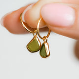 Green Sea Glass Hoops - Gold Vermeil