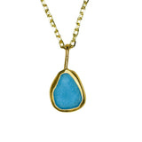 Blue Sea Glass Necklace - Gold Vermeil