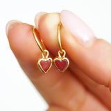 Red Sea Glass Heart Hoops, Gold Vermeil