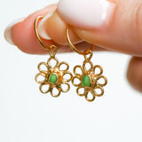 Green Sea Glass Flower Hoops - Gold Vermeil