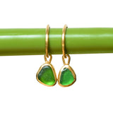 Green Sea Glass Hoops - Gold Vermeil