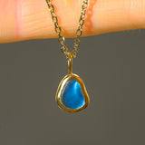 Blue Sea Glass Necklace - Gold Vermeil