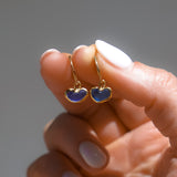 Blue Sea Glass Heart Hoops, Gold Vermeil